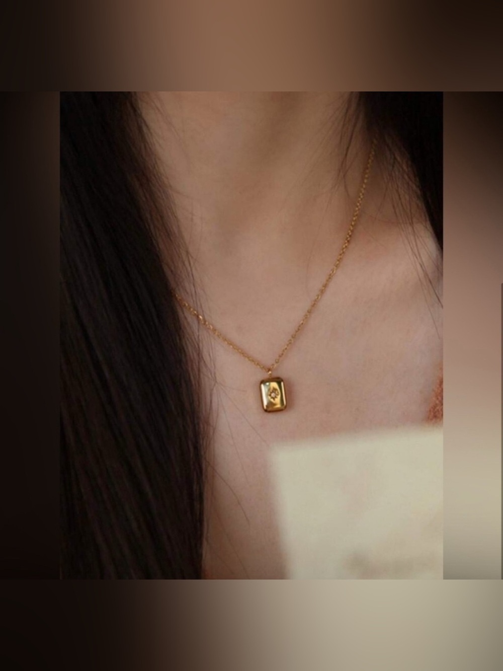 Gold Plated Stainless Steel Octagram Cubic Zirconia Chain Necklace - Picture 3 of 3